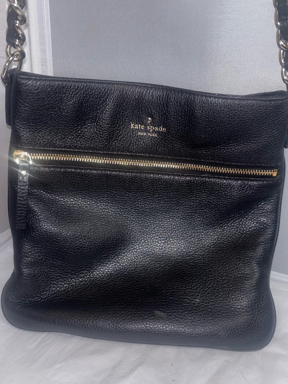 kate spade Black Pebbled Leather Shoulder Bag with Gold Chain Accent
